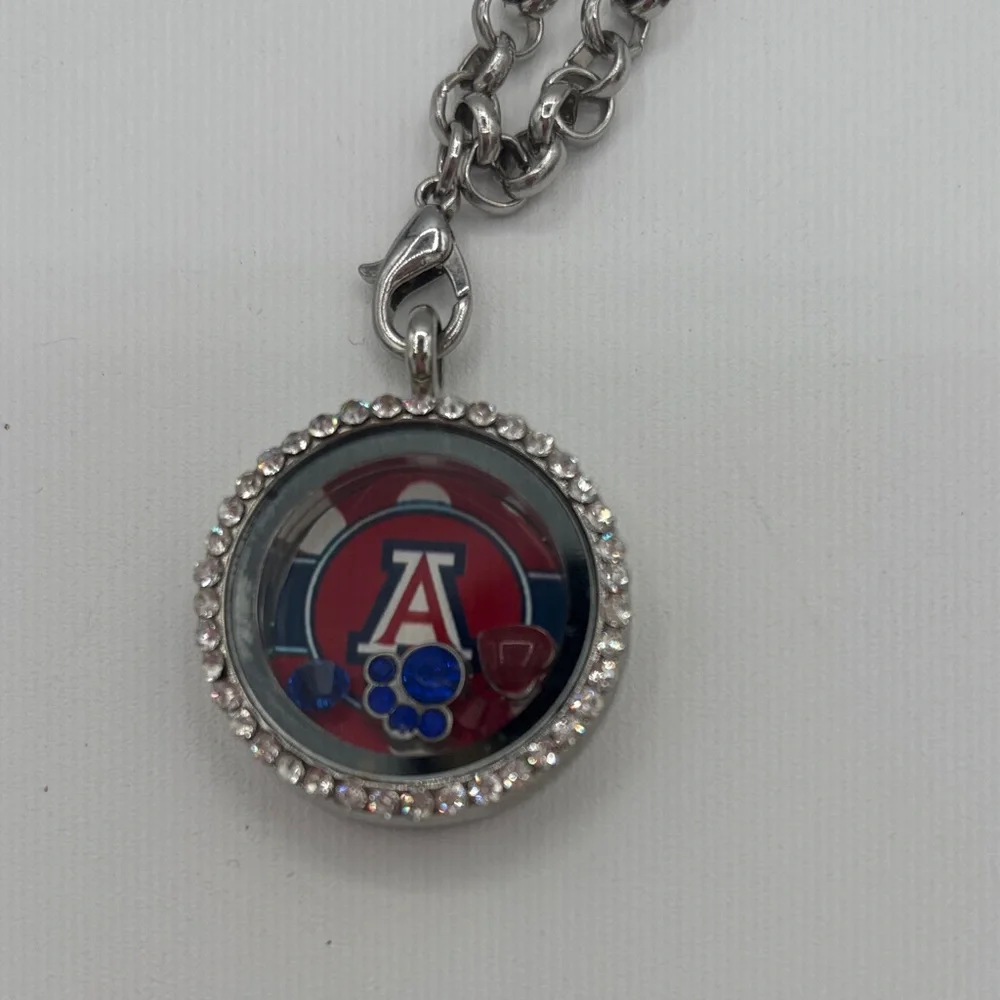 Elegant University of Arizona UofA Floating Locket Silver Red Necklace - Go Cats